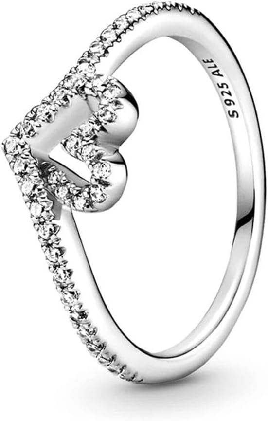 خاتم من الفضة الإسترلينية على شكل قلب وعظمة الترقوة مرصع بحجر الزركونيا المكعب الشفاف