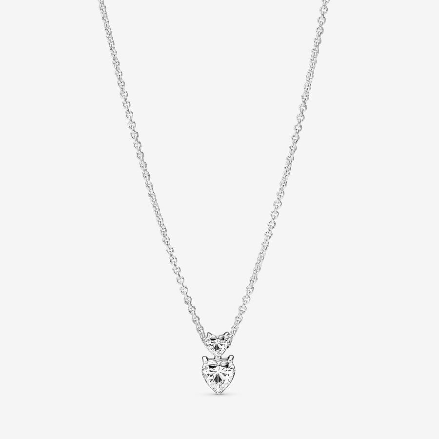 Double Heart Pendant Sparkling Collier Necklace
