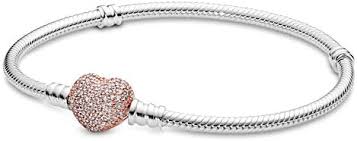 PANDORA Jewelry Moments Pave Heart Clasp Snake Chain Cubic Zirconia Bracelet in Rose