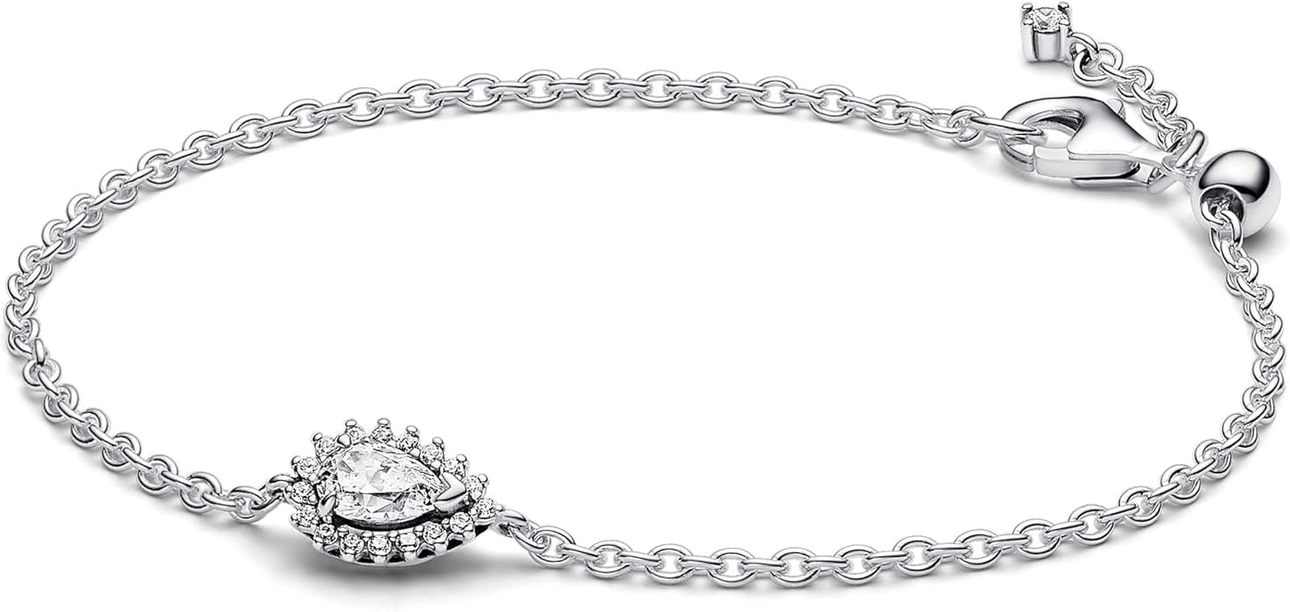 Sparkling Pear Halo Chain Bracelet