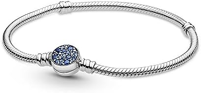 سوار PANDORA Moments الأزرق المتلألئ مع مشبك قرصي وسلسلة ثعبان