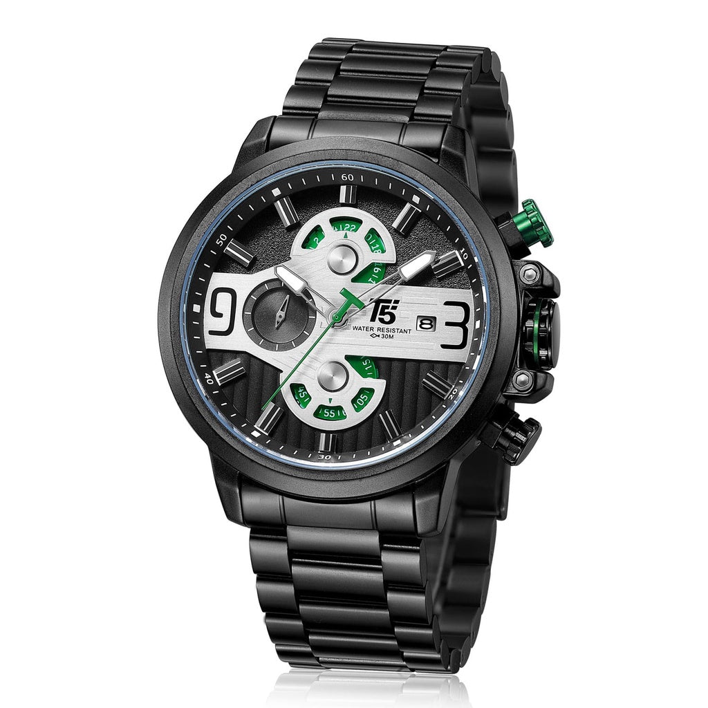 T5 H3610G-G Round Stainless Steel Analog Watch for Men - Black