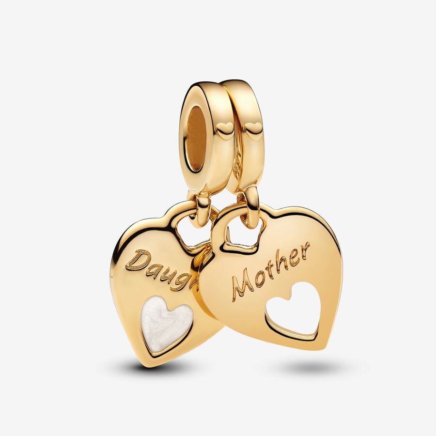 Mother & Daughter Double Heart Split Dangle Charm