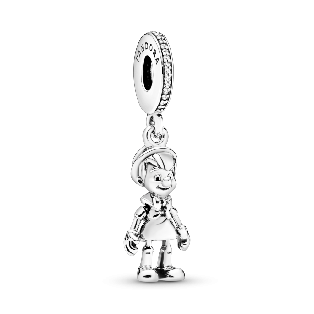 Disney Pinocchio silver dangle with clear cubic zirconia