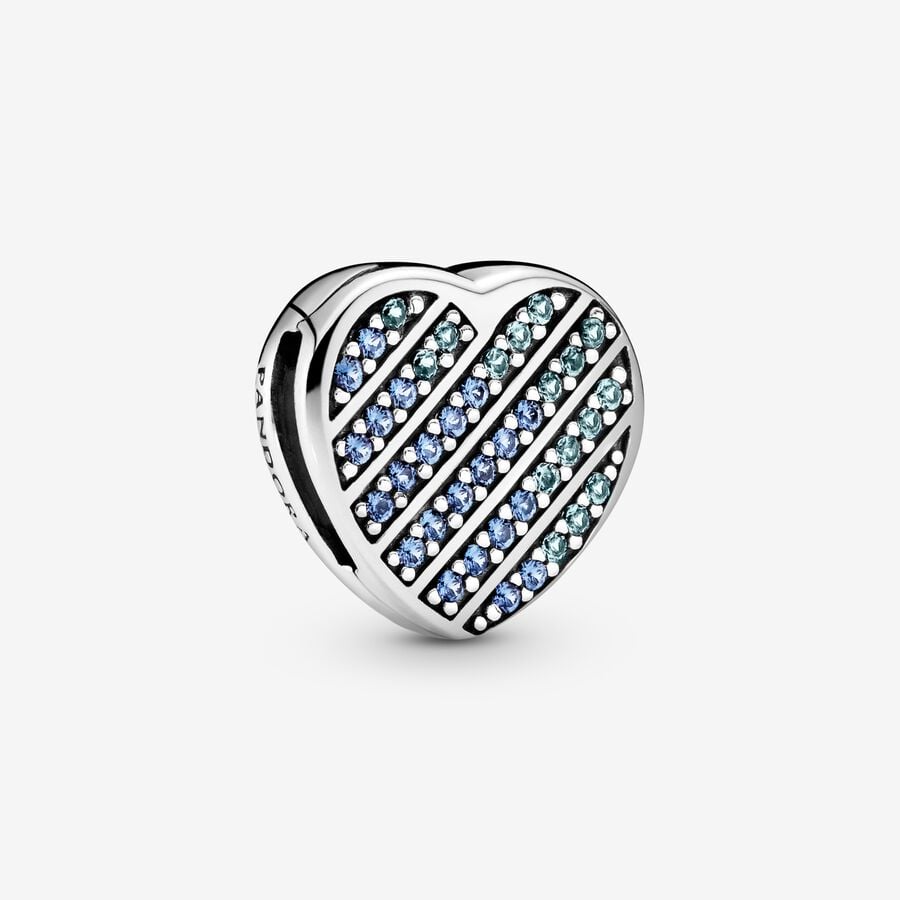 Pandora Blue Pavé Heart Clip Charm
