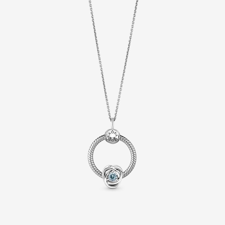 March Birthstone Eternity Circle O Pendant necklace