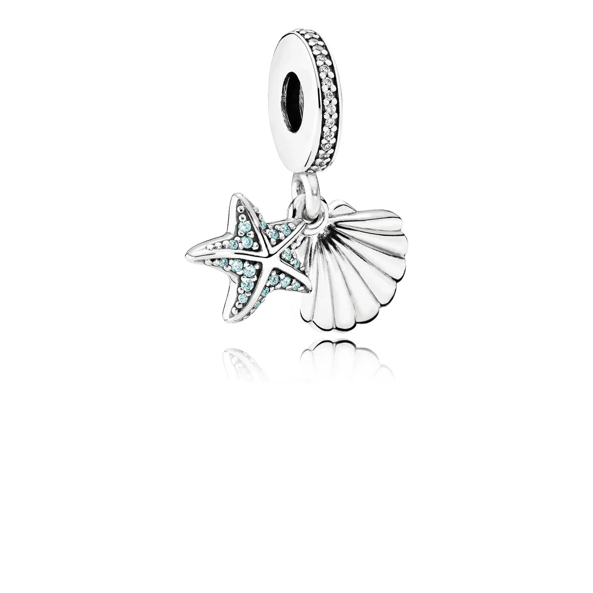 Pandora Starfish and shell silver dangle with frosty mint cubic zirconia and clear cubic zirconia