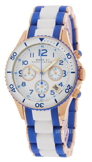 Marc Jacobs MBM2594 Watch Blue White Rock Silicone Wrapped Ladies Watch