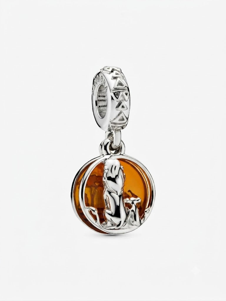 pandora Disney Simba and Mufasa dangle with transparent orange