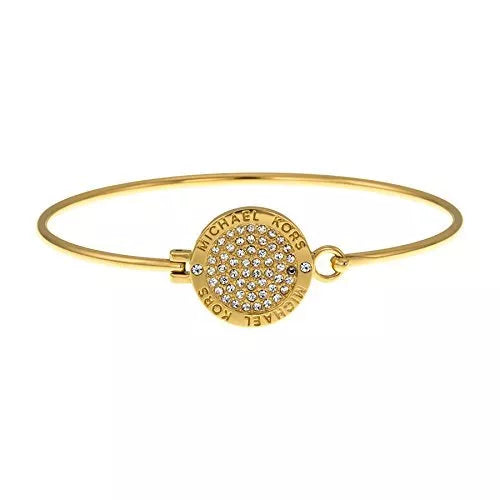 MICHAEL KORS GOLD TONE,ROTATING CRYSTALS PAVE DISK,OPEN CUFF BANGLE MKJ3559