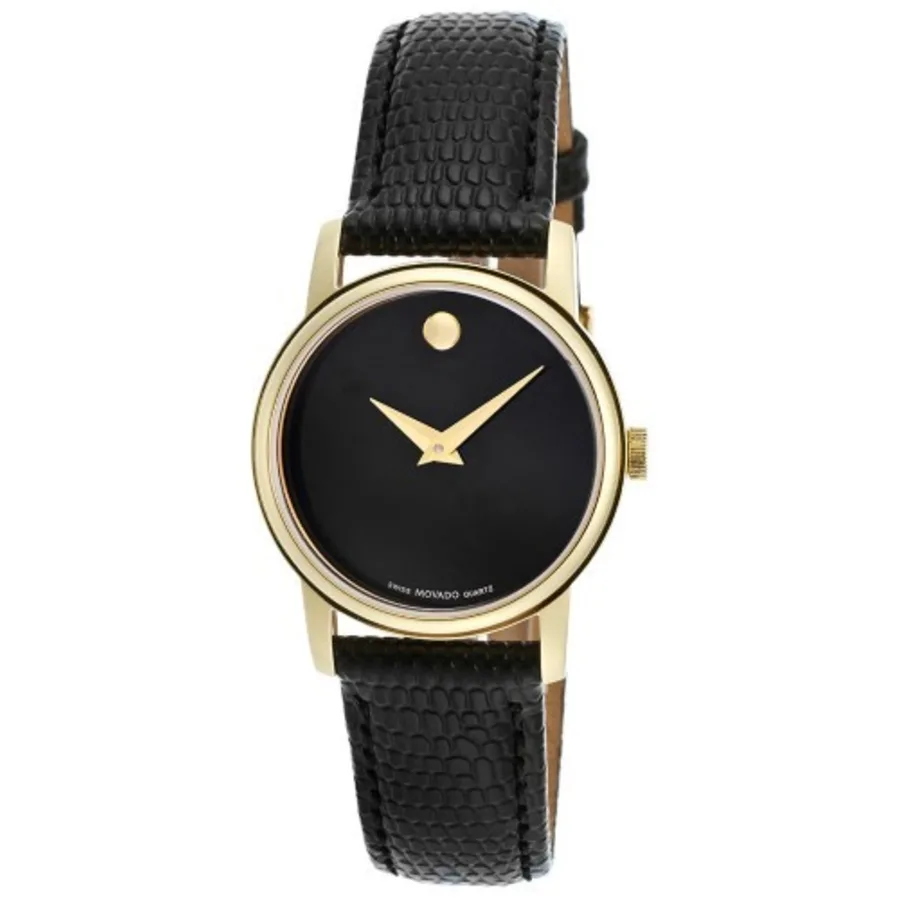 NEW Movado Museum Classic Quartz Black Dial Ladies Leather Strap Watch 0607275