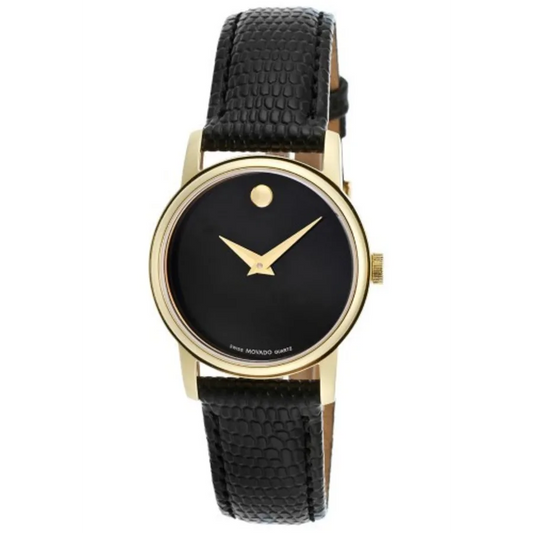 NEW Movado Museum Classic Quartz Black Dial Ladies Leather Strap Watch 0607275