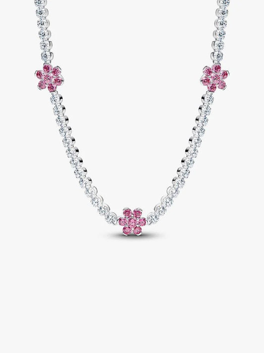 Pandora Pink Flower Tennis Necklace