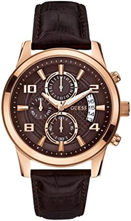 GUESS W0076G4 Dress Watch for Men, Quartz Movement, Analog Display, Brown