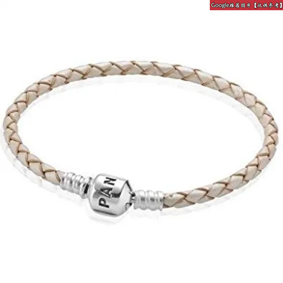 سوار باندورا الجلدي بلون الشمبانيا مع مشبك فضي 590705CPL-s1 