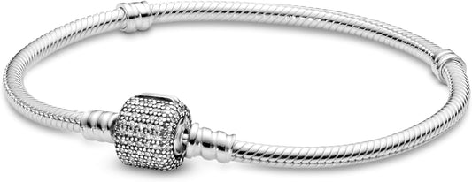 Pandora 590723CZ Women's Bracelet Pave Ball Clasp 925 Silver Zirconia White, Silver
