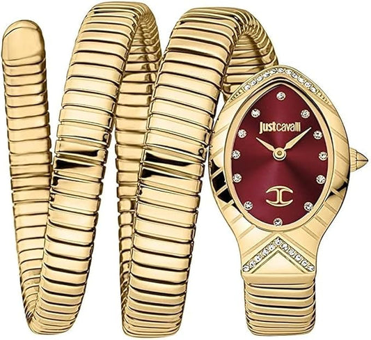 Just CavalliClassico Lungo Red Dial Stainless Steel Analog Watch for Women JC1L248M0035