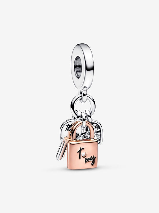 Two-tone Key, Padlock & Heart Triple Dangle Charm