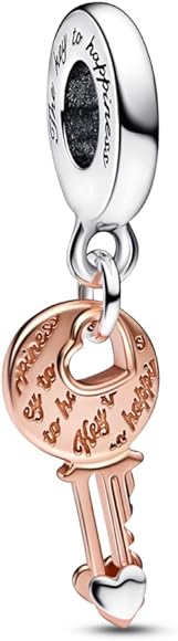 Two-tone key & Sliding Heart Dangle Charm