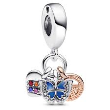 Two-Tone Rainbow Heart, Butterfly & Peace Triple Dangle Charm