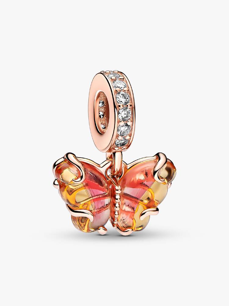 Pandora Pink & Yellow Murano Glass Butterfly Dangle Charm