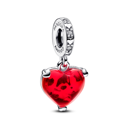 Disney Mickey & Minnie Mouse Kiss Red Murano Glass Dangle Charm