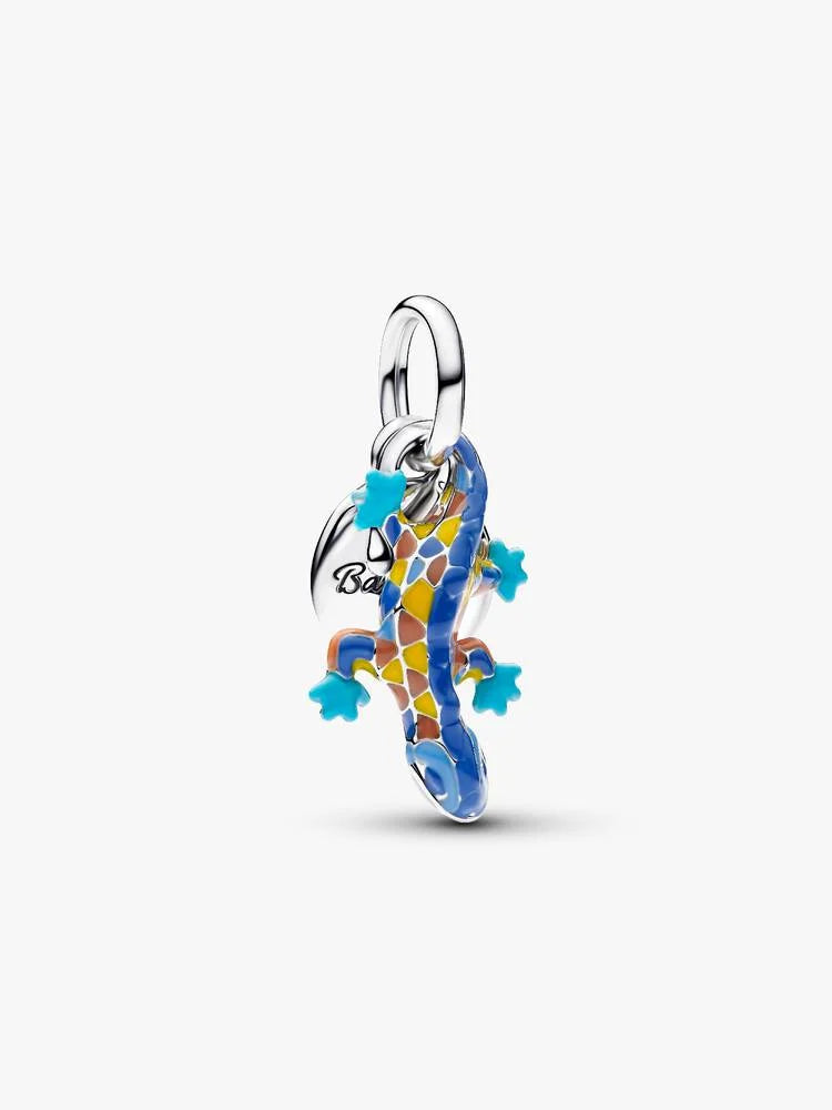 Pandora Salamander & Engravable Round Tag Double Hanging Charm