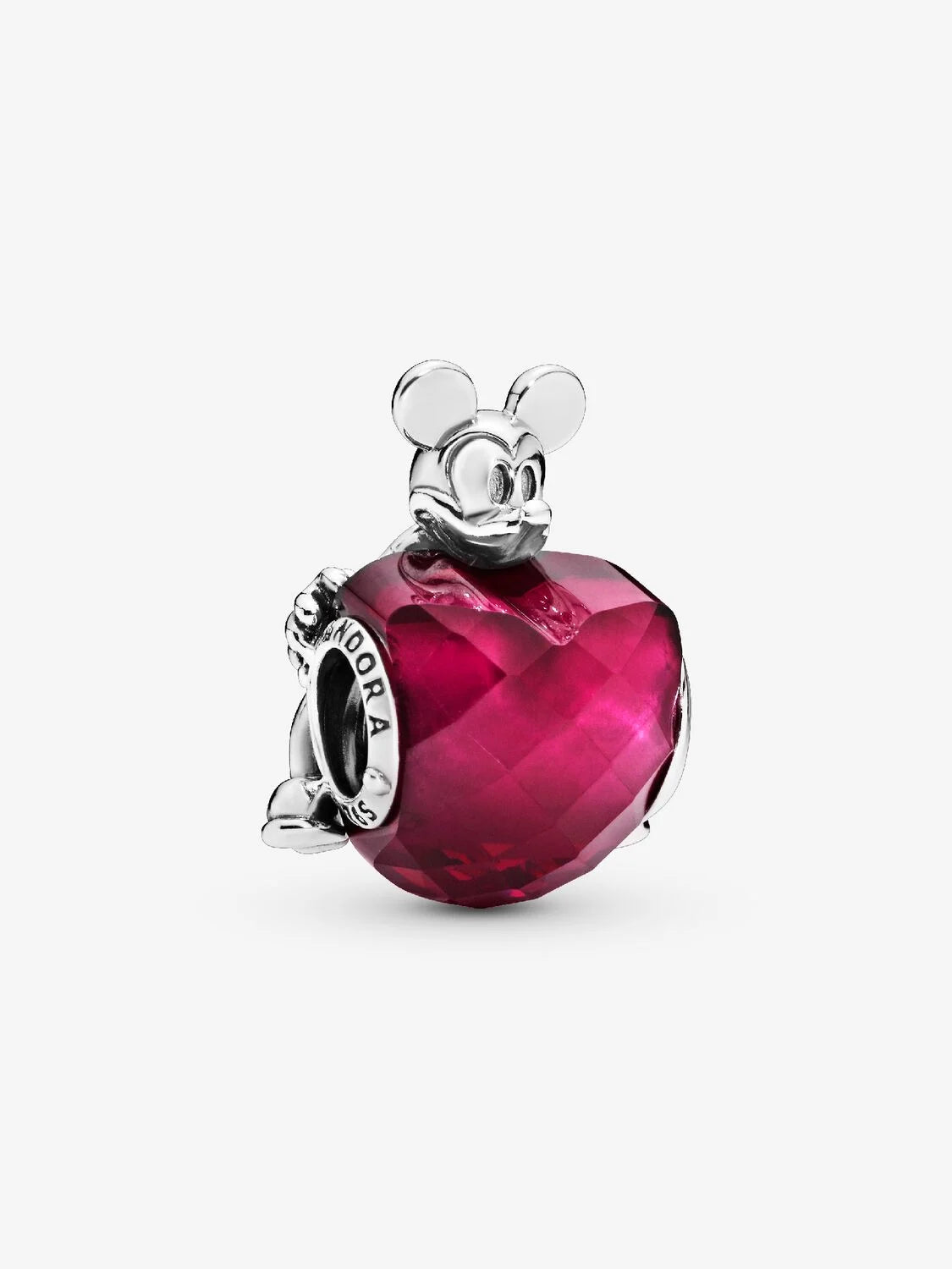 Pandora Disney Mickey silver heart charm with fuchsia rose crystal