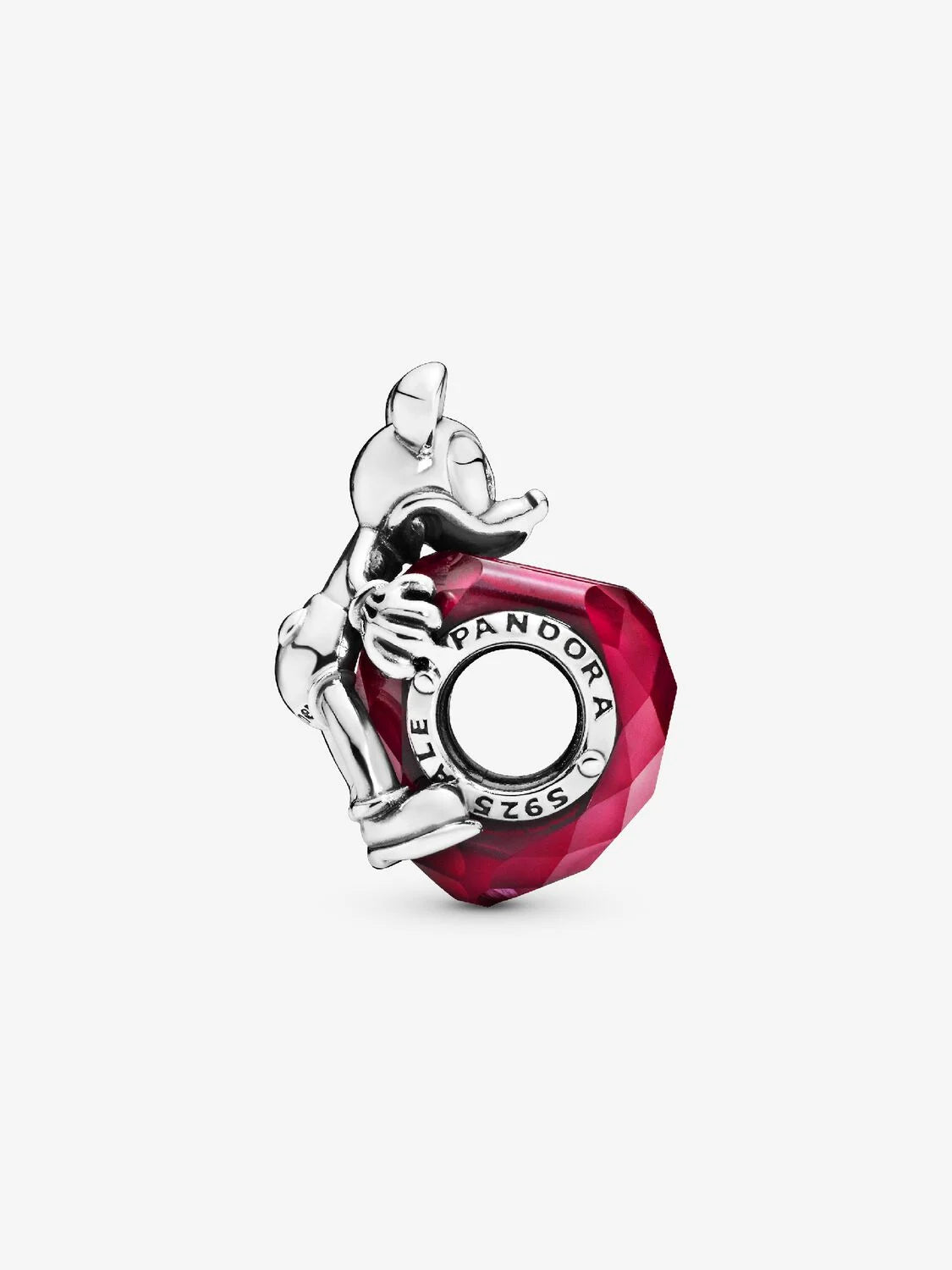 Pandora Disney Mickey silver heart charm with fuchsia rose crystal