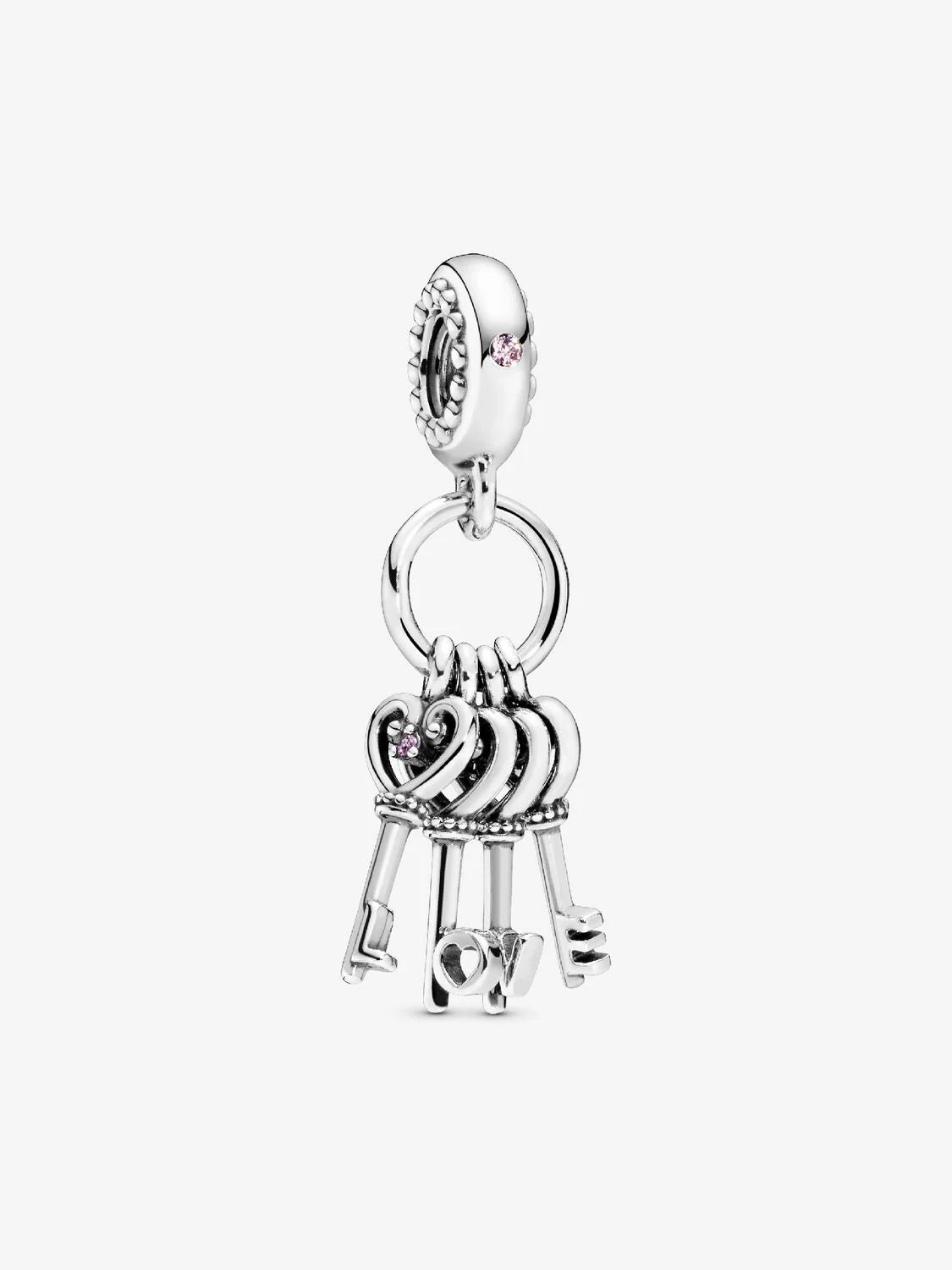 Pandora Love keys silver dangle with pink mist, royal purple, royal blue crystal and red cubic zirconia