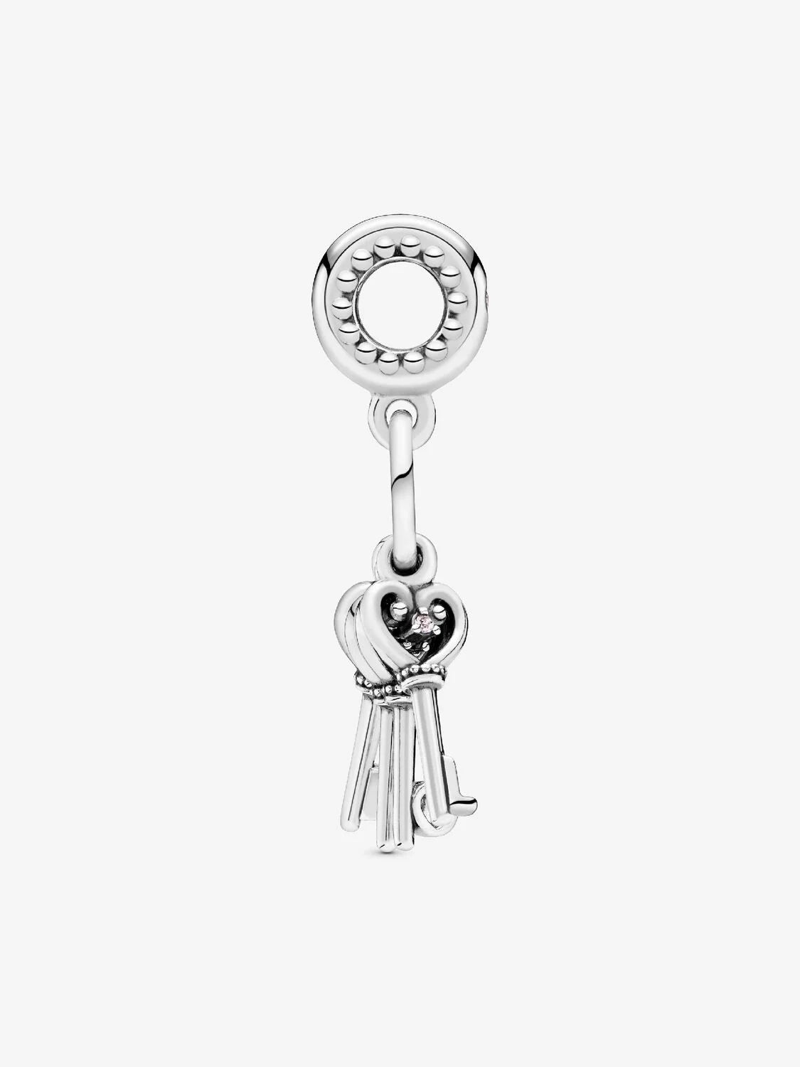 Pandora Love keys silver dangle with pink mist, royal purple, royal blue crystal and red cubic zirconia
