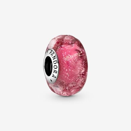 Wavy sterling silver charm with iridescent and pink Murano glass 798872C00