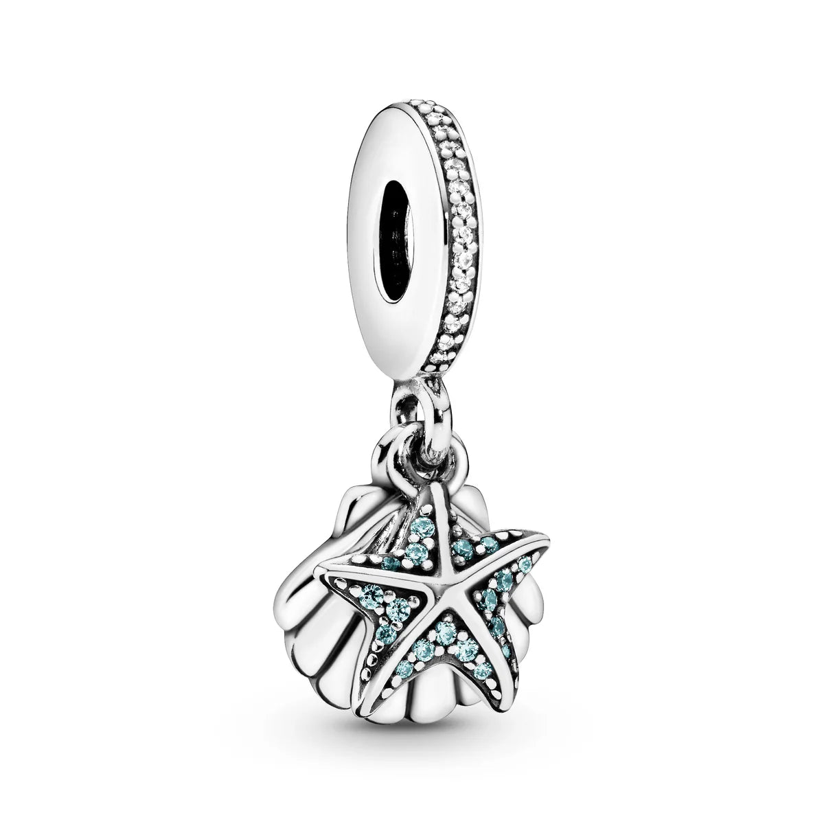 Pandora Starfish and shell silver dangle with frosty mint cubic zirconia and clear cubic zirconia