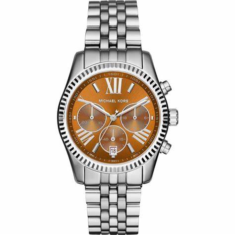 Michael Kors Lexington Brown Dial Stainless Steel Band Chronograph Watch for Women - MK6221