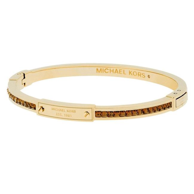 Michael Kors Brown Crystal Accented Gold Tone Bangle Bracelet Mkj4716