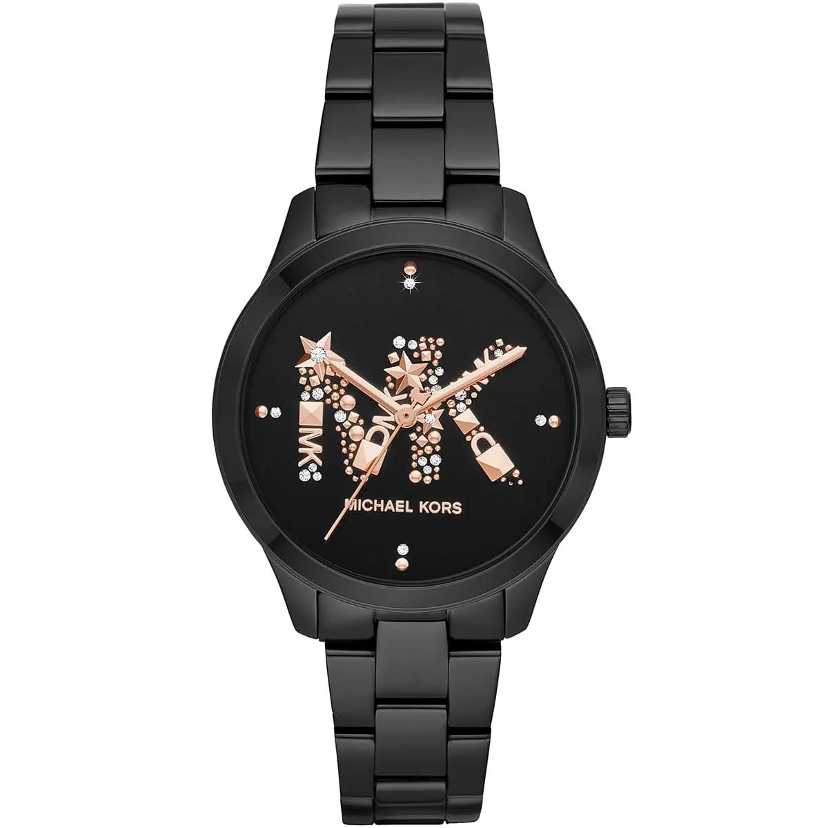 Michael Kors MK6683 Metal Stone Embellished Dial Round Analog Watch for Women - Black