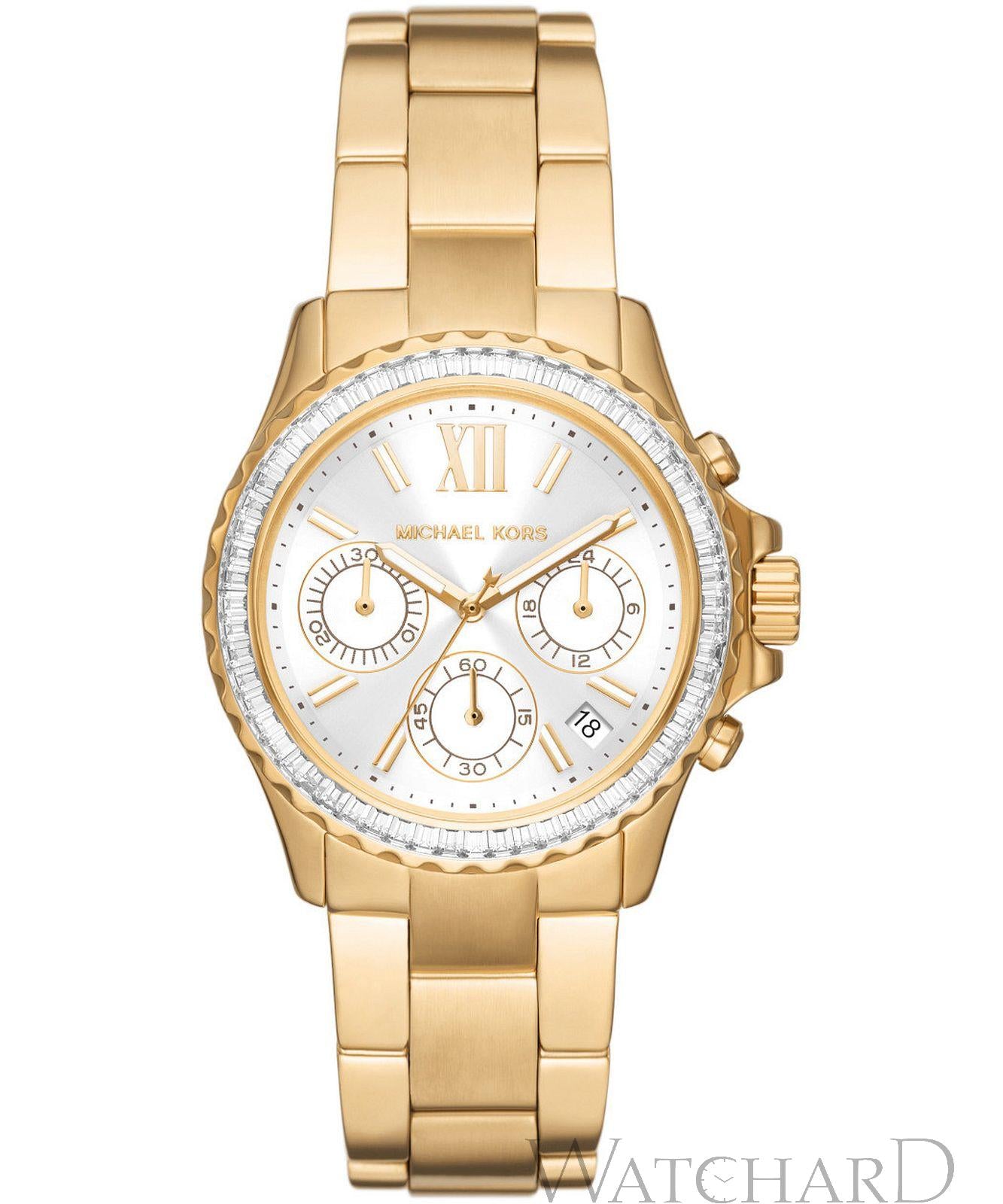 ساعة مايكل كورس إيفرست كرونوغراف من الفولاذ المقاوم للصدأ باللون الذهبي للنساء، MK7212 