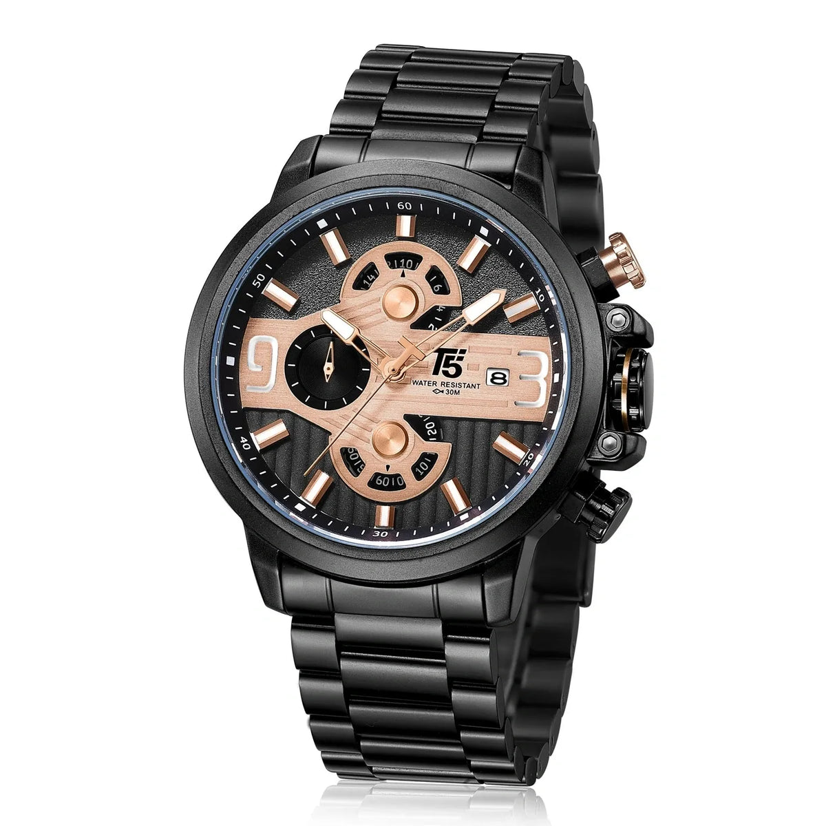 T5 H3610G-R Round Stainless Steel Analog Watch for Men - Black