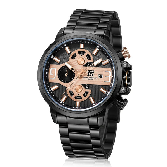 T5 H3610G-R Round Stainless Steel Analog Watch for Men - Black