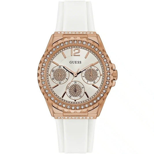 Guess W0846L5 Starlight Diamonds White Dial White Rubber Strap Watch for Women