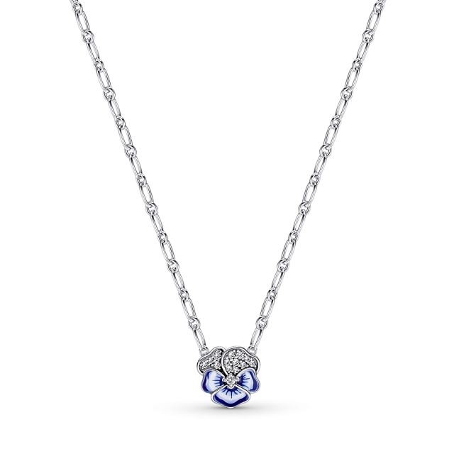Pandora Blue Pansy Flower Pendant Necklace