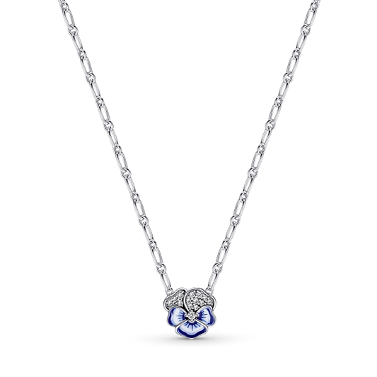 Pandora Blue Pansy Flower Pendant Necklace